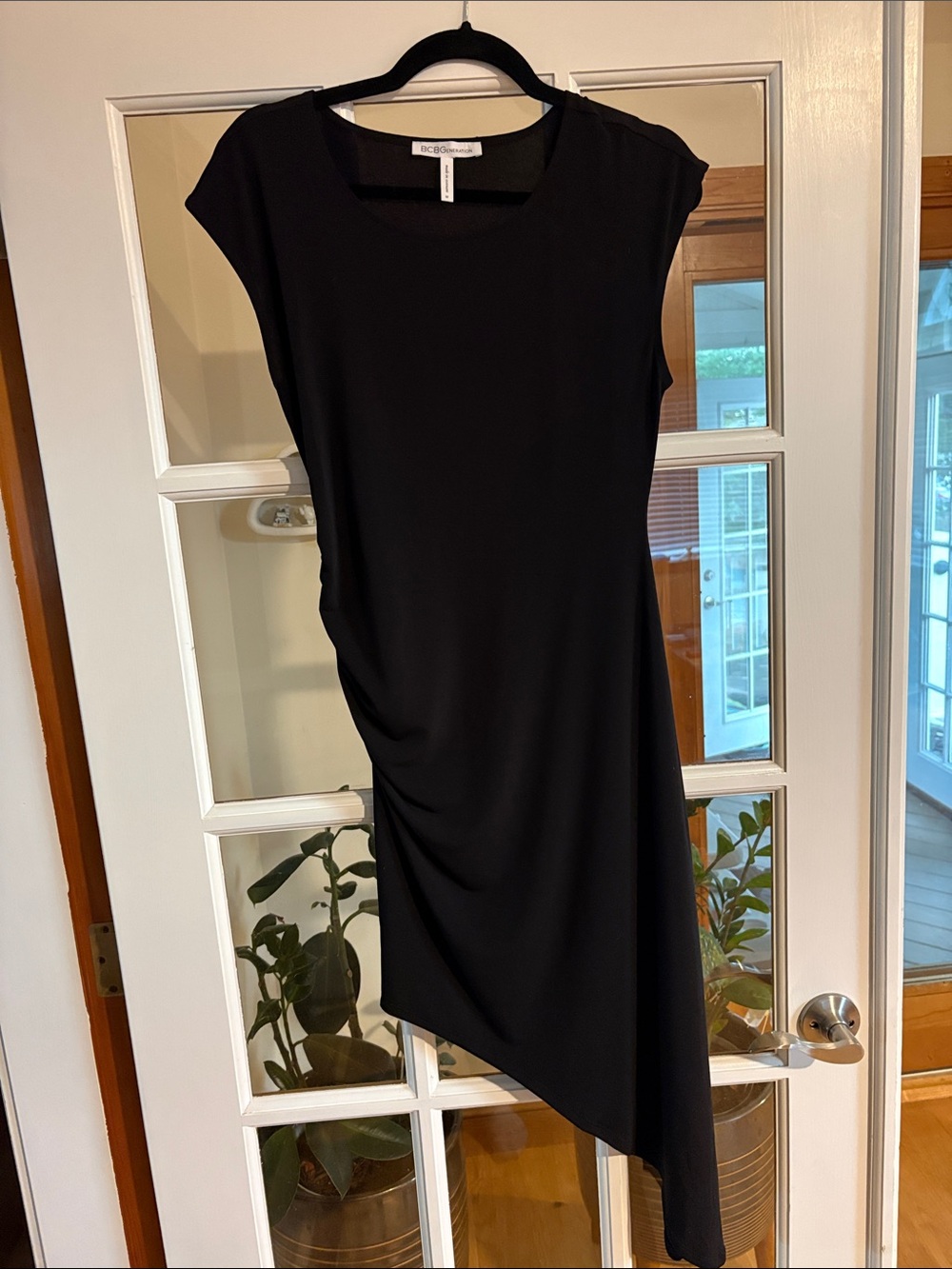 BCBGeneration Black Asymmetrical One-Should Cap-Sleeve Dress